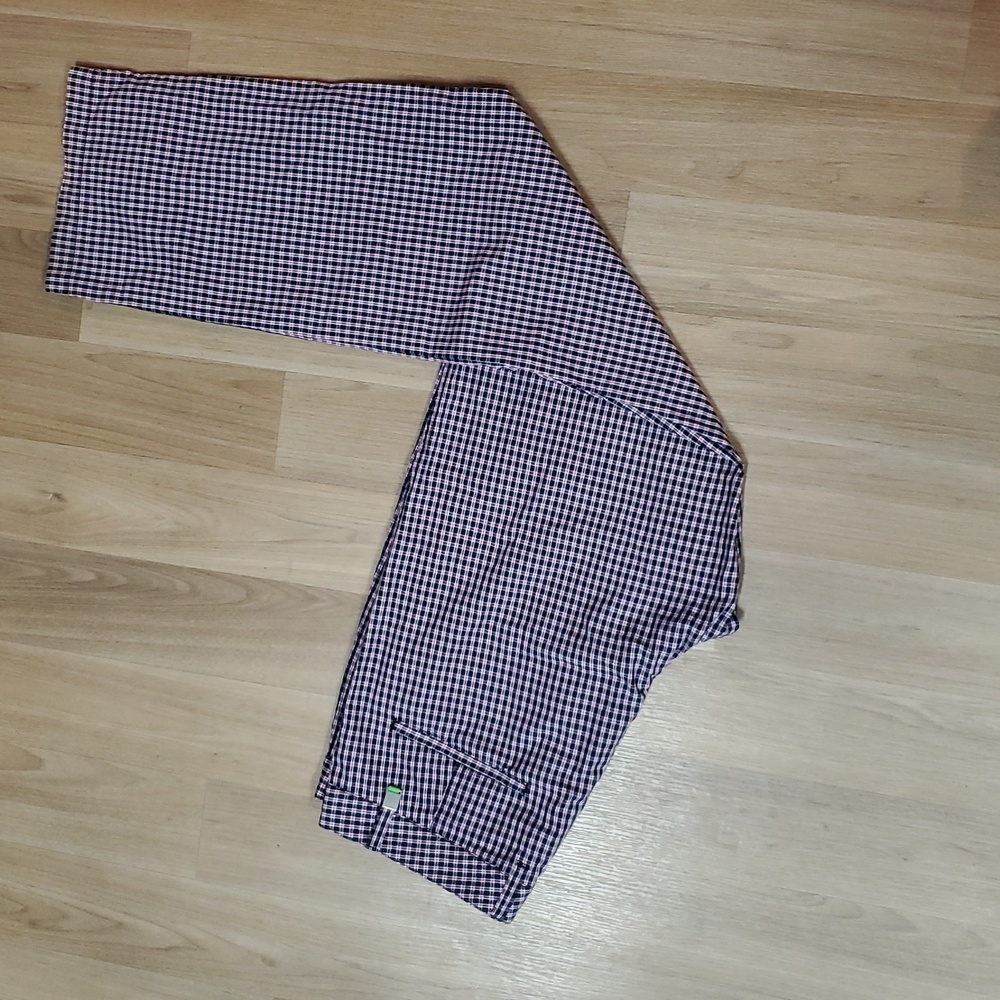 Boss Men's Navy and White Checkered Chinos